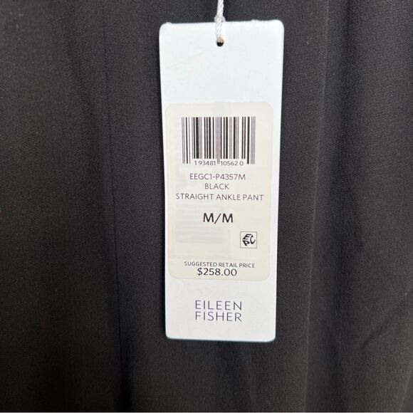 Eileen Fisher Black Silk Georgette Crepe Ankle Straight Pant NWT Size Medium - Picture 7 of 16
